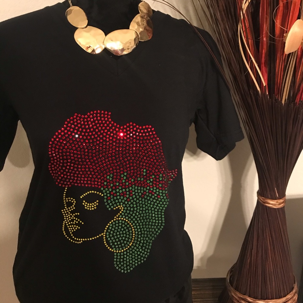 African Map Woman Map Rhinestone T-shirt.